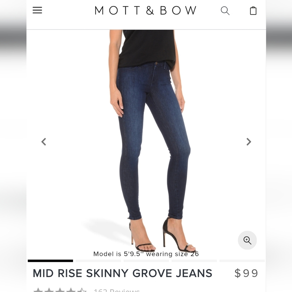 NEW Mott And Bow Grove Mid Rise Skinny Jeans 25 X 28